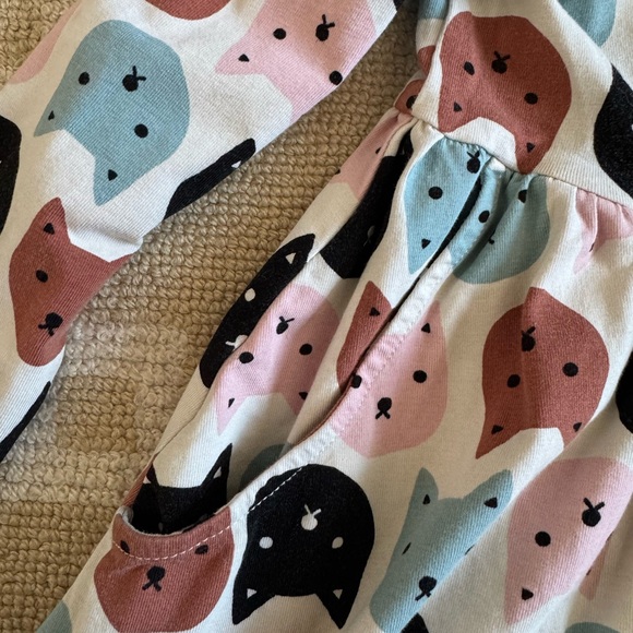 Hanna Andersson Cat Print Long Sleeve Twirl Dress Organic Cotton Multi Girls 4 - Picture 4 of 7